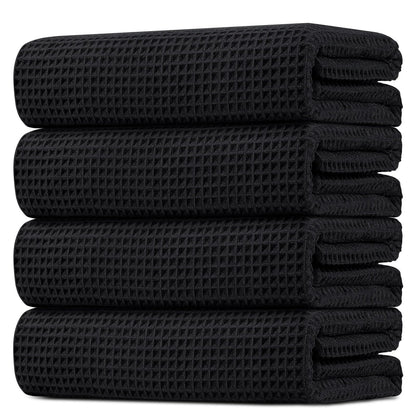 HOMEXCEL Black Waffle Bath Towels Set of 4 Pack, Waffle Towels for Bathroom