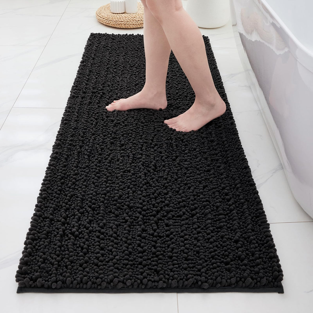 ILANGO Bathroom Rugs Light Grey 44x24, Soft Absorbent Chenille Bath Rugs