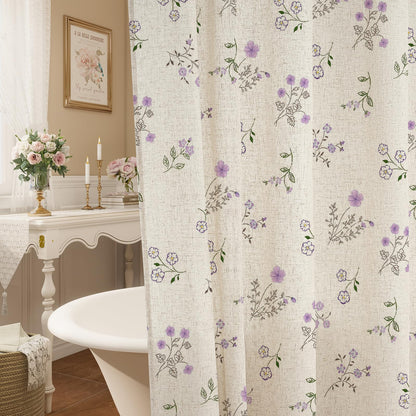 Farmhouse Linen Shower Curtain, Boho Garden Floral Curtain, 72 x 72