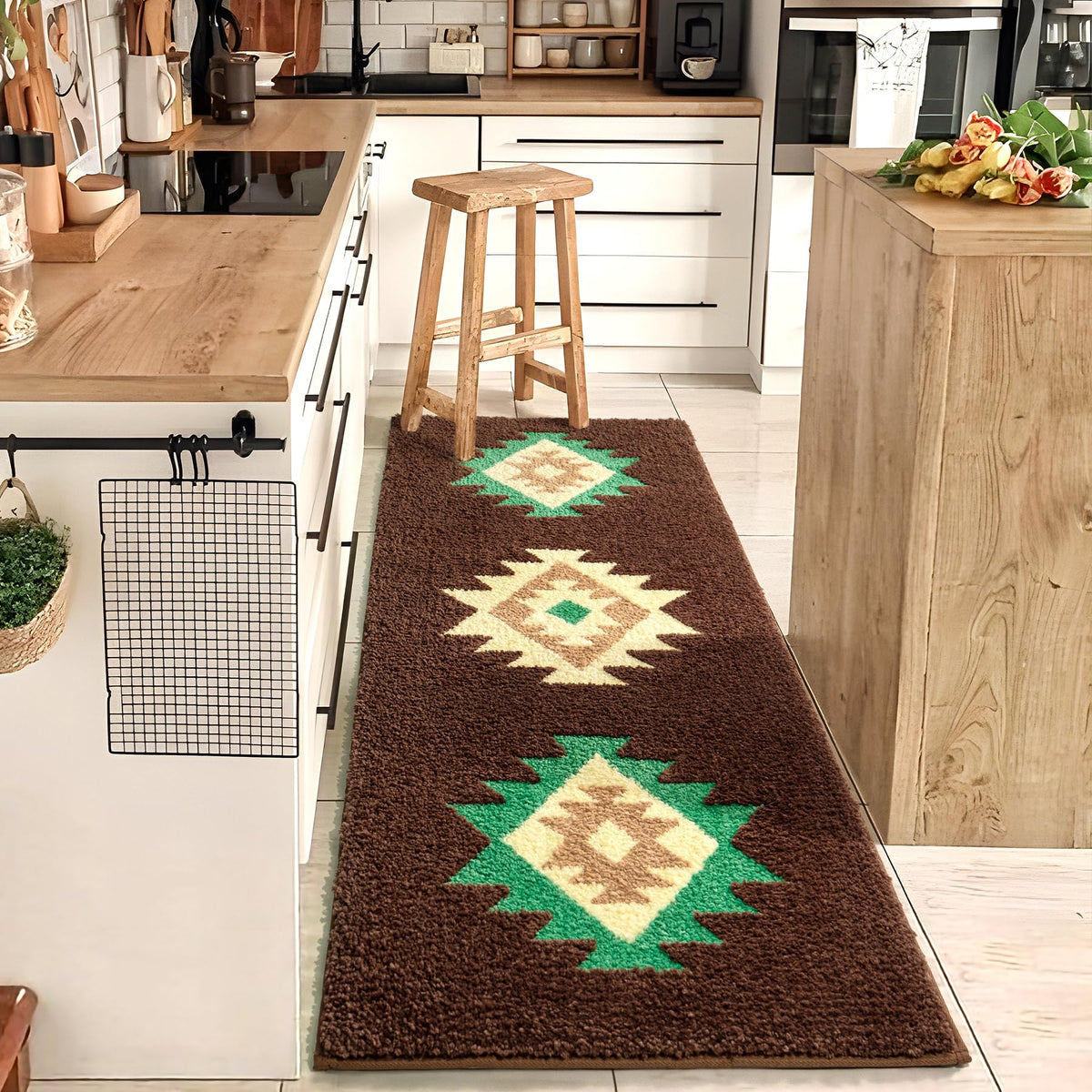 DEXDE Black Bathroom Rugs 20x32 Aztec Boho Long Western Plush Bath Mats