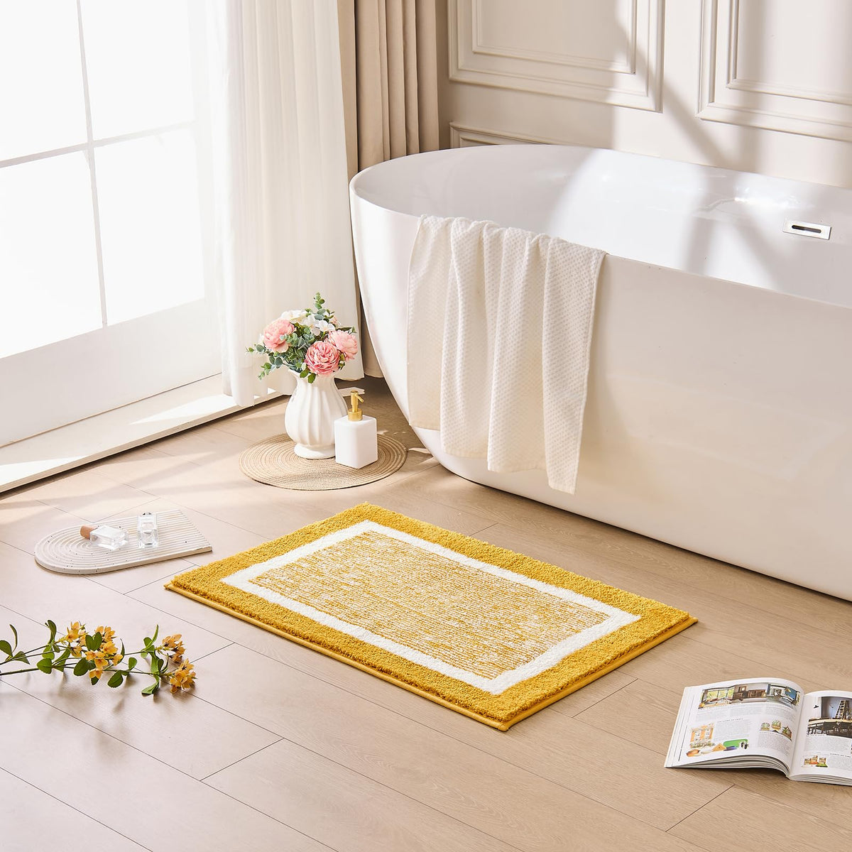 CozeCube Navy Blue Bath Mat 24"x16" Non Slip Washable Rug
