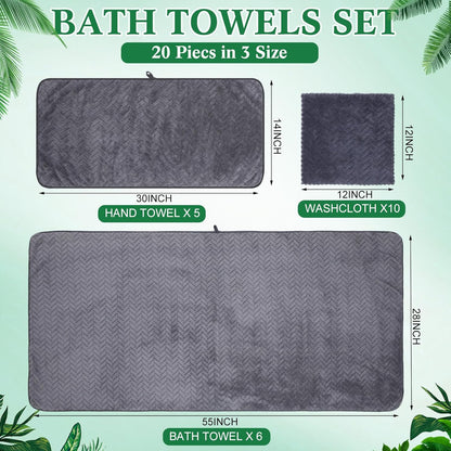Mixweer 16 Pcs Bath Towel Set Quick Dry Towel Set for Bathroom, Dark Color