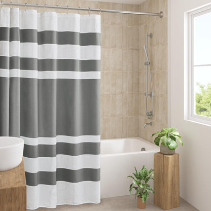 Madison Park Arbor Waffle Shower Curtain for Bathroom, 72 x 72, Beige