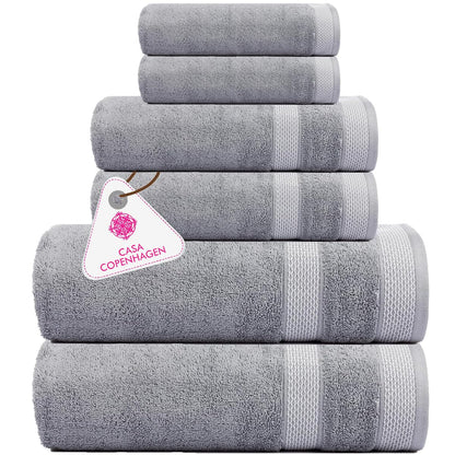CASA COPENHAGEN Solitaire 6 Pieces Towel Set- Midnight Black, 600 GSM 2 Bath Towel 2 Hand Towel 2 Washcloth, Designed in Denmark Made of Soft Egyptian Cotton for Bathroom, Kitchen & Shower