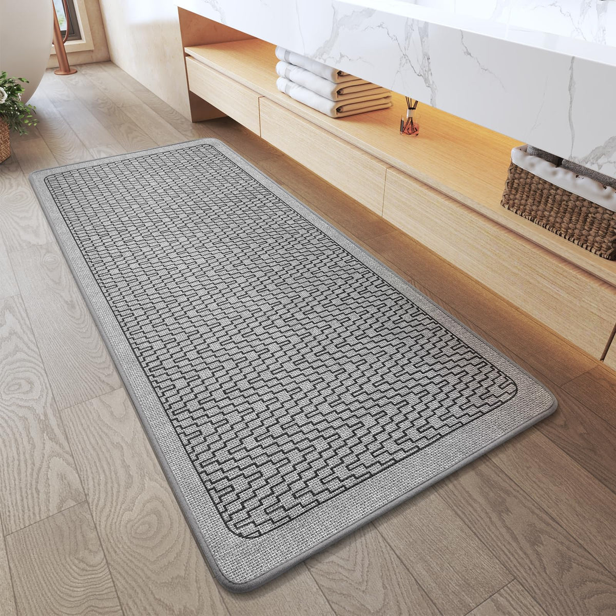 YDKGL Half Circle Bath Mat, Non Slip Thin Bathroom Rugs, Brown 16x24