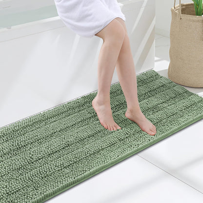 Grandaily Chenille Striped Bathroom Rugs 36x24, Extra Thick and Absorbent Bath Mats, Non-Slip Soft Plush Shaggy Shower Carpet, Machine Wash Dry, Bath Rug for Bathroom, (Large, Light Grey)