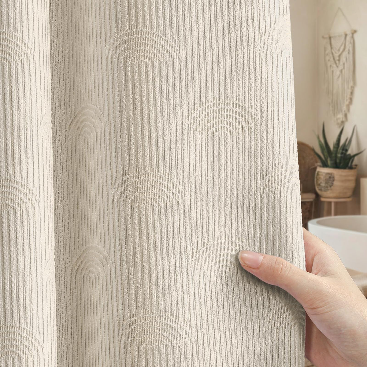Cream Boho Cotton Shower Curtain Arch,72" W x 72" L