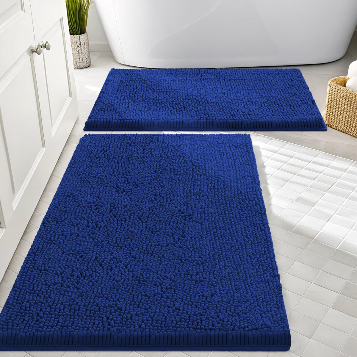 Smiry Chenille Bathroom Rugs Sets 2 Piece (30x20+24x16, Black)