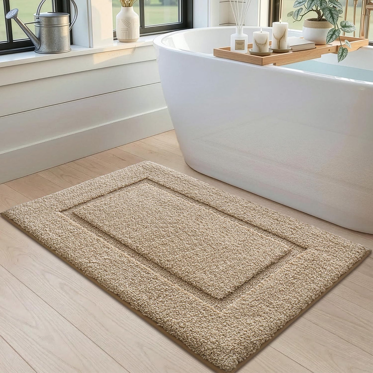 DEXI Bath Mat 36x24, Absorbent and Non Slip Bathroom Rugs, Beige