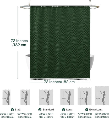 Siiluminisoy Dark Green Boho Shower Curtain Green Shower Curtain for Bathroom Fabric Tufted Chervon Textured Shower Curtains Elegant Cloth Shower Curtains Cute, 72" x72"