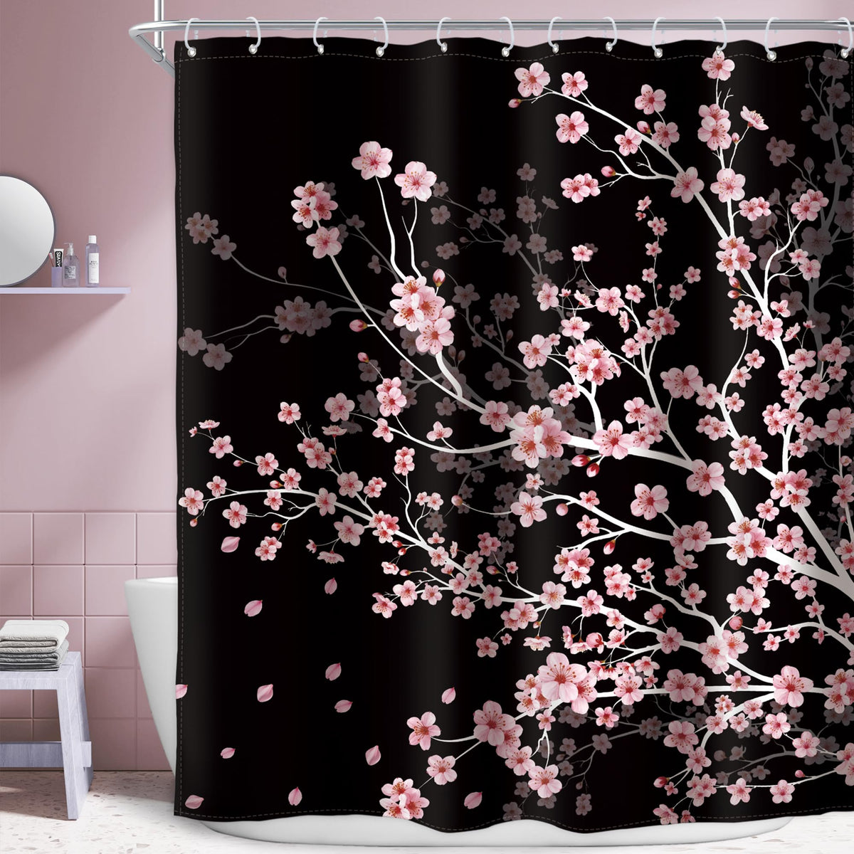 Pink Cherry Blossom Plum Asian Shower Curtain Japanese 60Wx72H Inch Decor