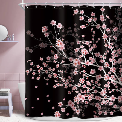 Pink Cherry Blossom Plum Asian Shower Curtain Japanese 60Wx72H Inch Decor