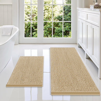 Smiry Chenille Bathroom Rugs Sets 2 Piece (30x20+24x16, Black)