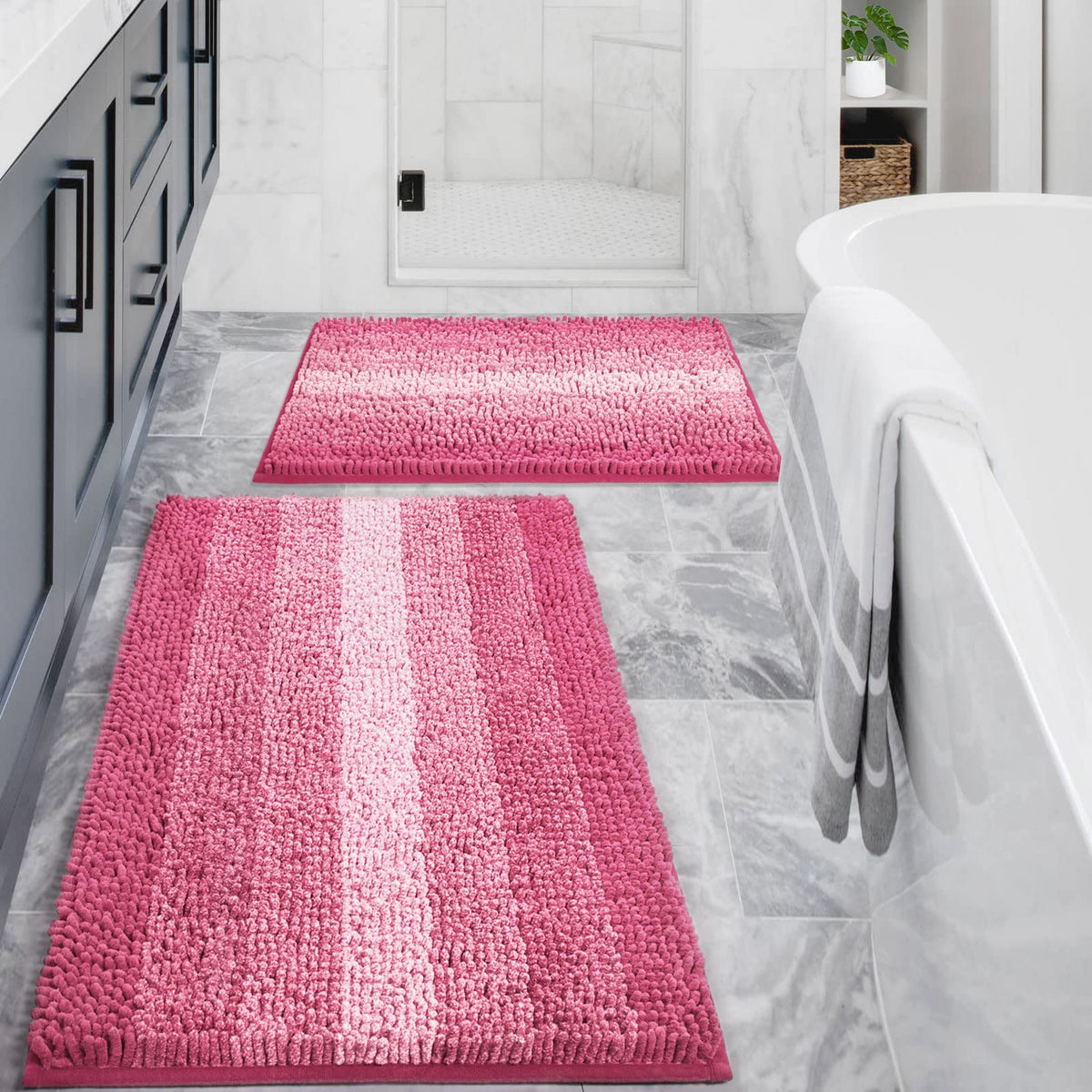 Gibelle Chenille Bathroom Rug Set 2 Piece - Non Slip Bath Mat 16x24, 20x32