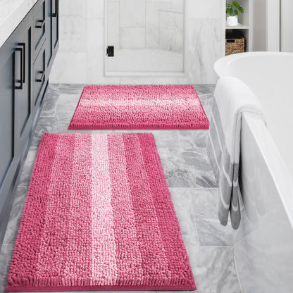 Gibelle Chenille Bathroom Rug Set 2 Piece - Non Slip Bath Mat 16x24, 20x32