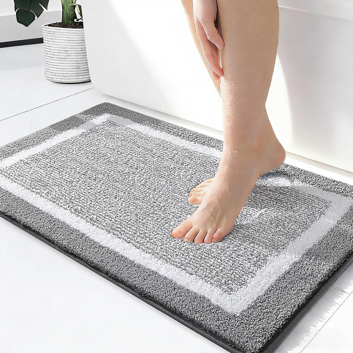 OLANLY Small Bathroom Rugs 24x16, Soft Absorbent Microfiber Bath Rugs, Grey