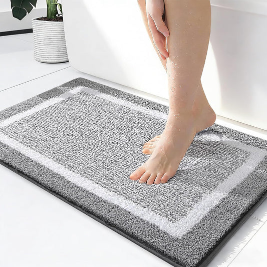 OLANLY Small Bathroom Rugs 24x16, Soft Absorbent Microfiber Bath Rugs, Grey