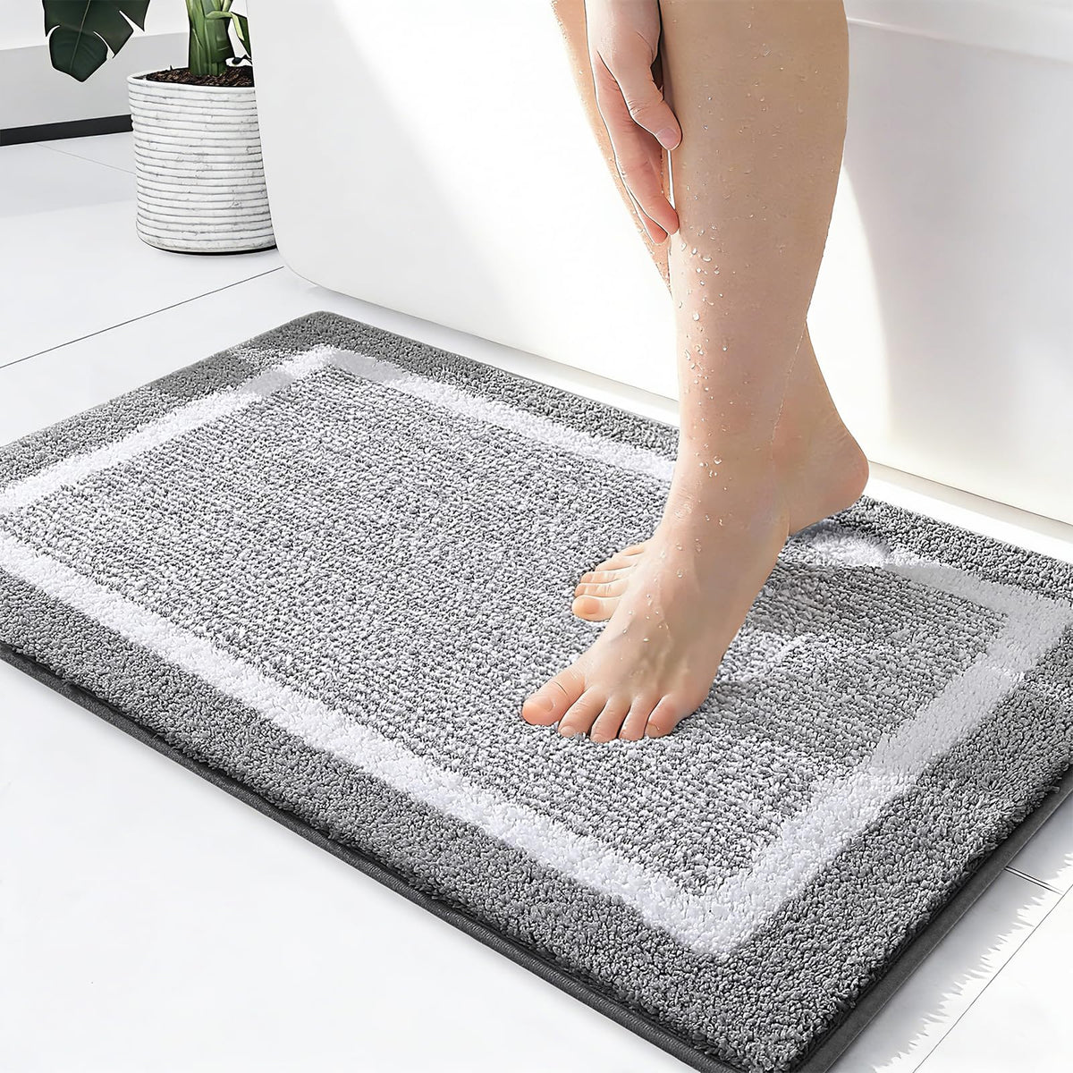 OLANLY Small Bathroom Rugs 24x16, Soft Absorbent Microfiber Bath Rugs, Grey