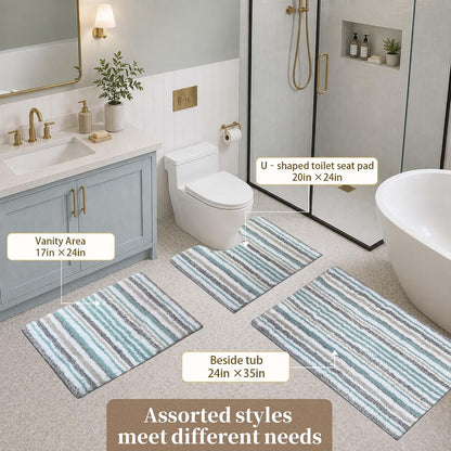 VOOVA & MOVAS Striped Bathroom Rug, 24x17, Microfiber, Aqua Beige Gray