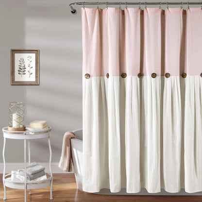 Lush Decor Linen Button Shower Curtain, 72" W x 72" L, Linen - Neural Shower Curtain Fabric - Bathroom Curtain - Farmhouse Bathroom Decor