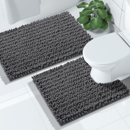 Yimobra Bathroom Rugs Sets 2 Piece - Quick Dry Extra Thick Luxury Chenille Bath Mat, Non Slip Super Absorbent for Tub Shower Sink, Machine Washable Shaggy Floor Mat, 32"x20"+24"x17" Inch, Pale Khaki