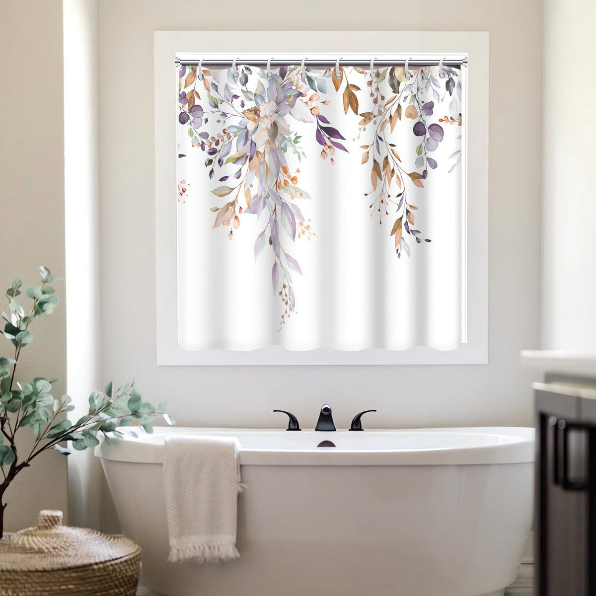 Blue and Green Eucalyptus Shower Window Curtain 40x36 Inch