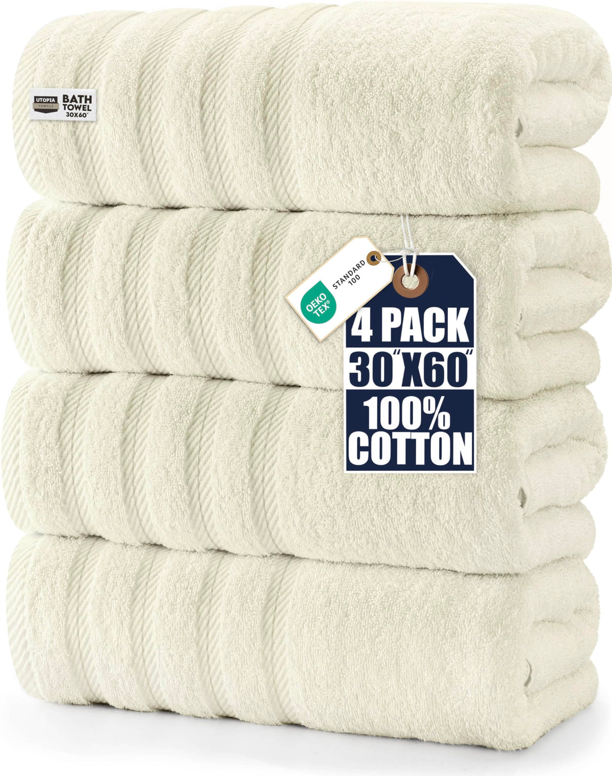 Utopia Towels 4 Pack XL Bath Towels, 30x60 in, Cotton, Grey