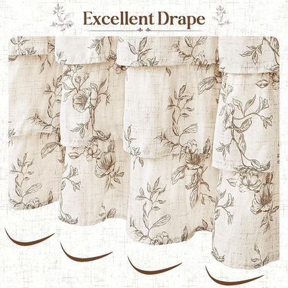 Farmhouse Floral Shower Curtain, Ruffle Bathroom Curtains, 72"Wx72"L