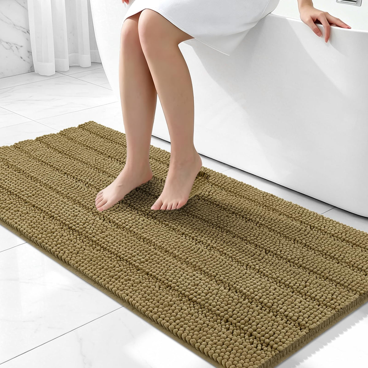 Bcoimo Bath Rug Mat,48x24 High Absorbent Latte Long Bathroom Runner Rugs