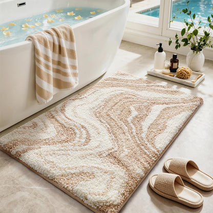 Color&Geometry Marble Bath Mat, 24"x36",Khaki Wave Bathroom Rug