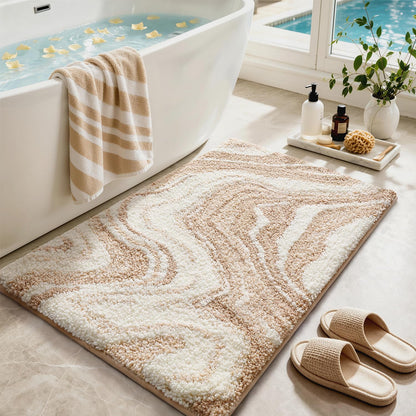Color&Geometry Marble Bath Mat, 24"x36",Khaki Wave Bathroom Rug