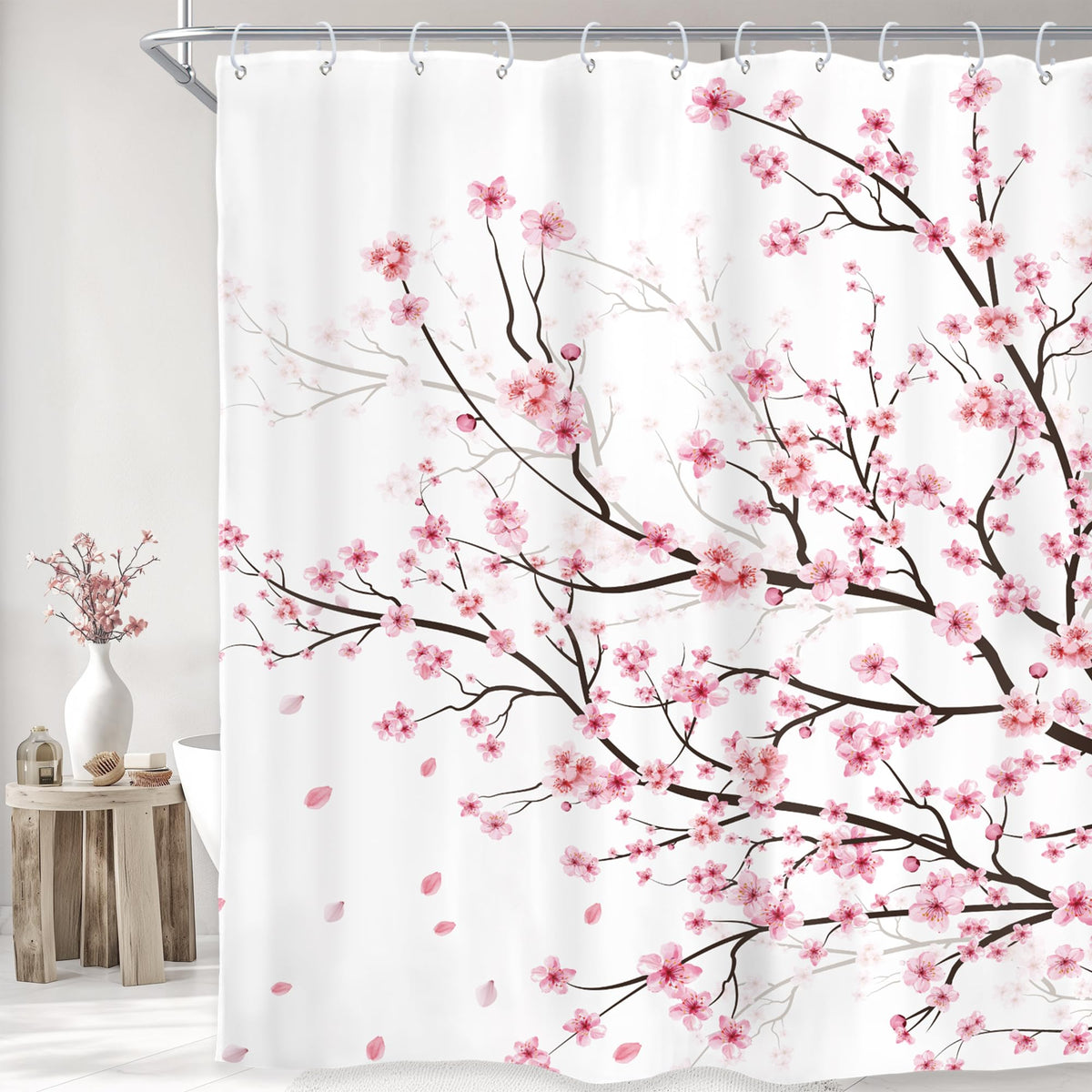 Pink Cherry Blossom Plum Asian Shower Curtain Japanese 60Wx72H Inch Decor