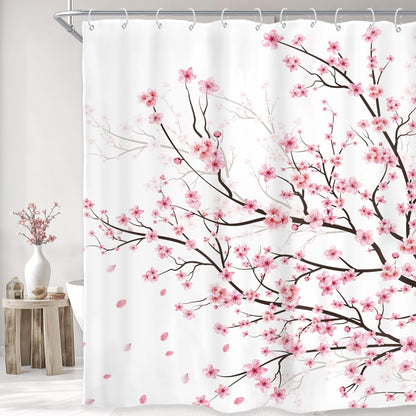 Pink Cherry Blossom Plum Asian Shower Curtain Japanese 60Wx72H Inch Decor