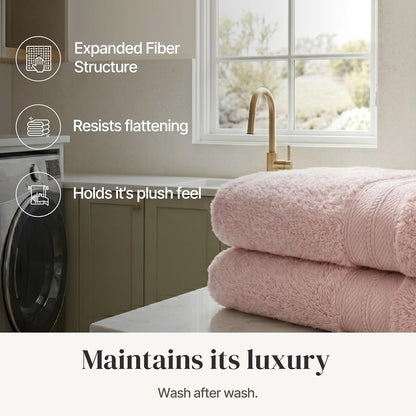 Modern Threads Spun Loft 6 Piece Bath Towel Set – 2 Bath Towels, 2 Hand Towels & 2 Washcloths – 100% Cotton, 600 GSM, Plush, Soft & Absorbent (Blush)