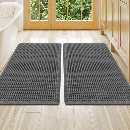Smiry Waffle Bathroom Rugs Sets 2 Piece (30x20+24x16, Brown)