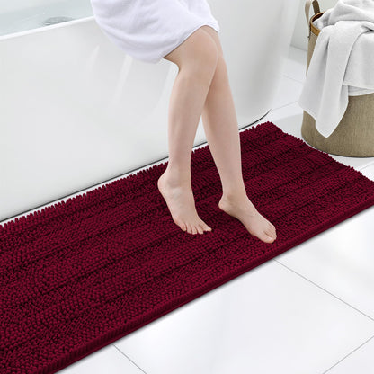 Grandaily Chenille Striped Bathroom Rugs 36x24, Extra Thick and Absorbent Bath Mats, Non-Slip Soft Plush Shaggy Shower Carpet, Machine Wash Dry, Bath Rug for Bathroom, (Large, Light Grey)