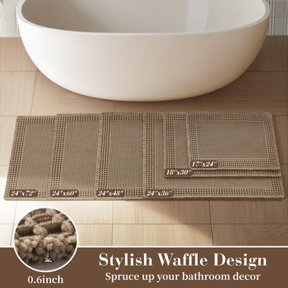 RESARE Waffle Bathroom Runner Rugs, Non Slip Boho Bath Mat 24"x72" Brown