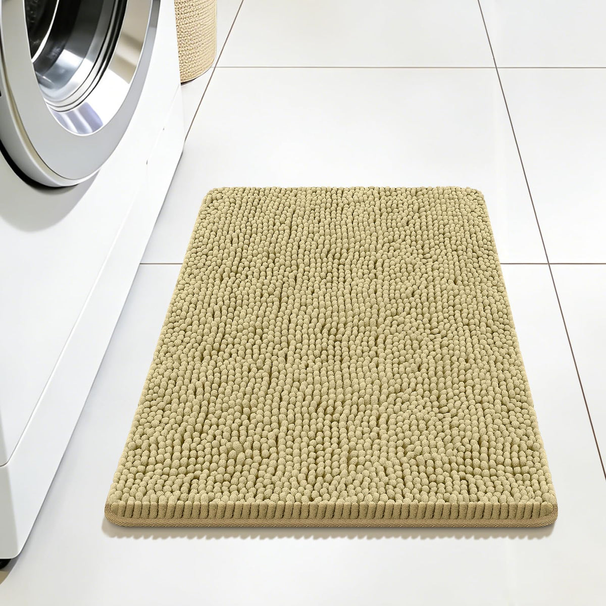Bcoimo Small Bath Rug Mat,24x17 Chenille High Absorbent Latte Bathroom Mats