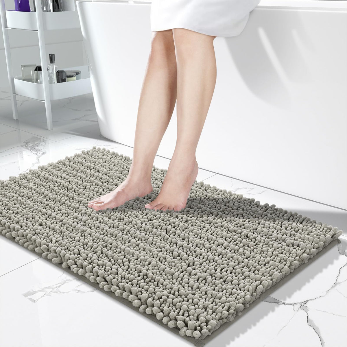 Yimobra Bathroom Rugs Non Slip Washable 32x20 Inch - Ultra Soft Absorbent Chenille Bath Mat, Quick Dry Shaggy Floor Carpet for Tub Shower, Gray Home Decor Accessories