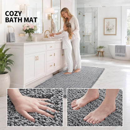 ILANGO Bathroom Rugs Light Grey 44x24, Soft Absorbent Chenille Bath Rugs