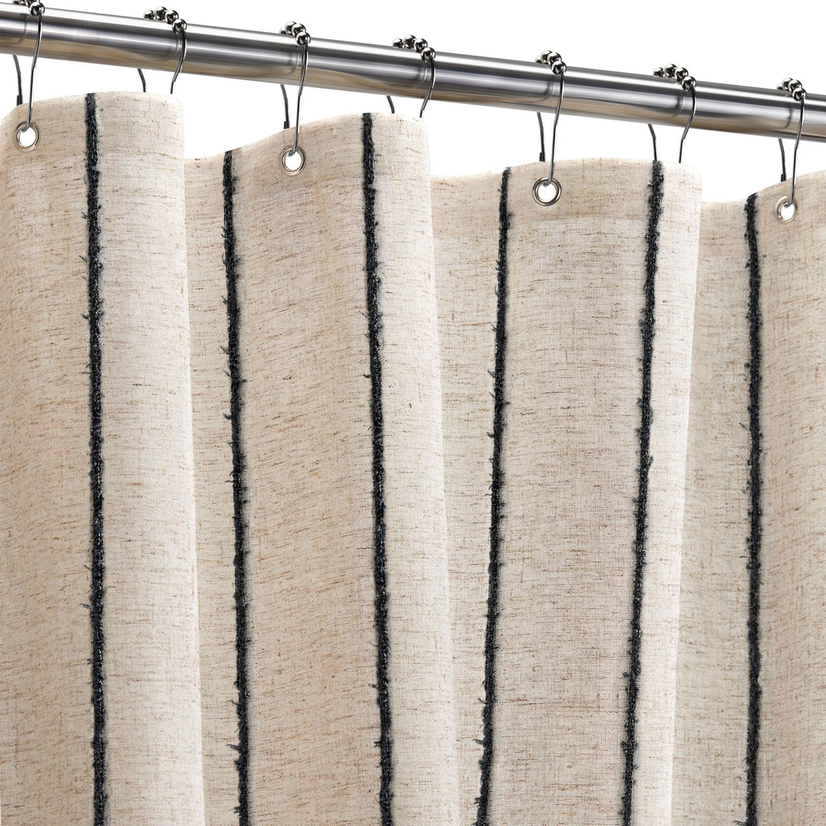 Striped Linen Shower Curtain for Bathroom, Black and Beige 72 W x 72 H