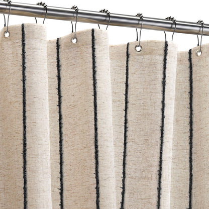 Striped Linen Shower Curtain for Bathroom, Black and Beige 72 W x 72 H