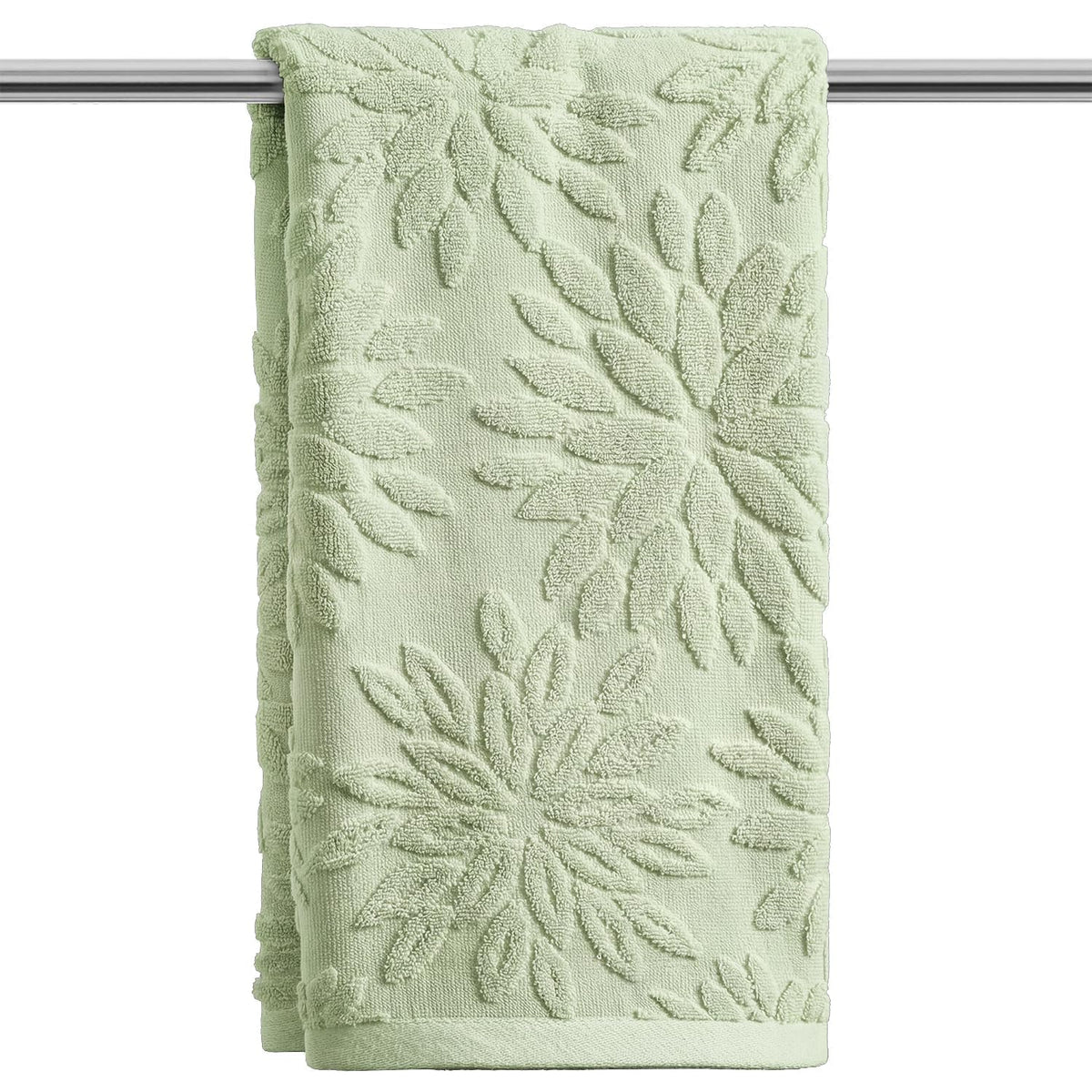 Artoid Mode 2 Pcs Olive Green 3D Dahlia Floral Jacquard Hand Towels for Bathroom, Cotton Soft Absorbent Bathroom Decor Towels, 13.7 x 29.5 Inch