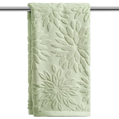 Artoid Mode 2 Pcs Olive Green 3D Dahlia Floral Jacquard Hand Towels for Bathroom, Cotton Soft Absorbent Bathroom Decor Towels, 13.7 x 29.5 Inch