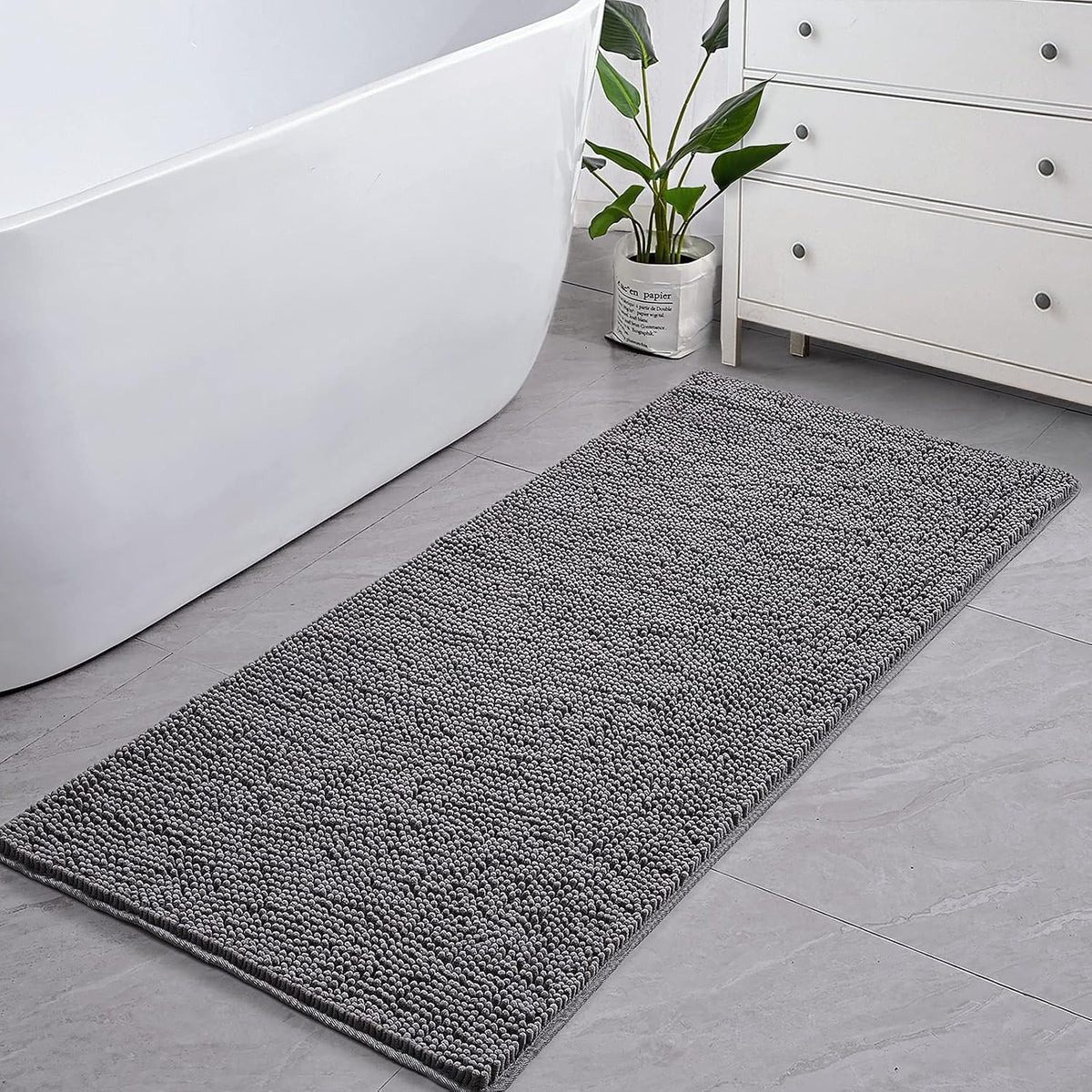 LOCHAS Luxury Bathroom Rug Shaggy Bath Mat 24 x 60 Inch, Gray