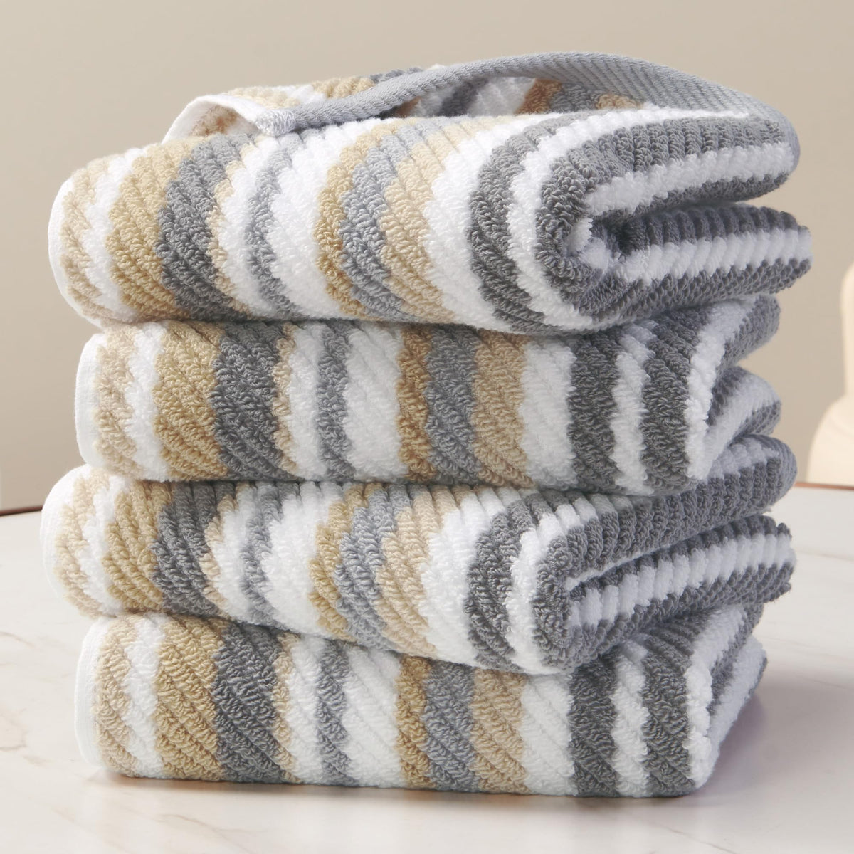 VOOVA & MOVAS Hand Towels 4 Pack, 100% Cotton, 16x27 in, Sage Beige