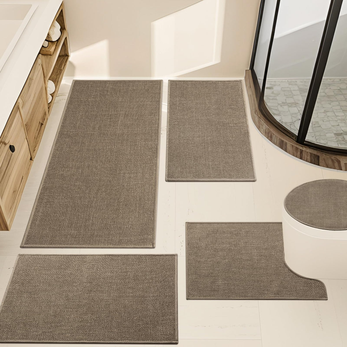 YIHOUSE Bathroom Rugs Thin Bath Mat Sets 2 Pieces Quick Dry,Beige