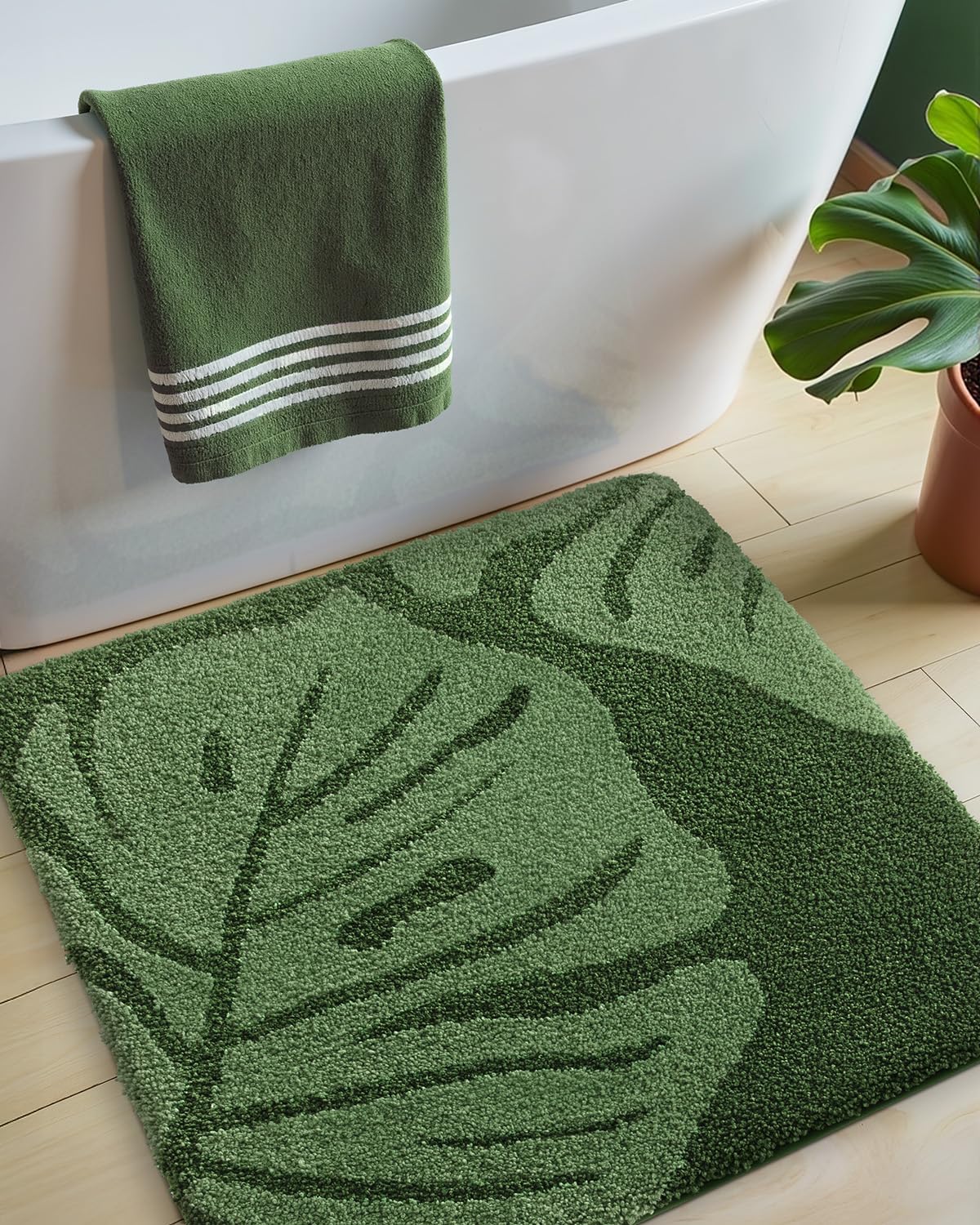 DEXI Floral Bathroom Rugs Non Slip Washable, Square Bath Mat 24x24, Beige