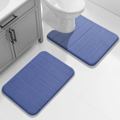 Yimobra Memory Foam Bathroom Rugs Sets 2 Piece - Super Soft Absorbent Quick Dry Bath Mat Set, Machine Washable Non Slip Floor Carpet for Tub Shower & Single Sink (17x24 & 31.5x20 Inch, Black)