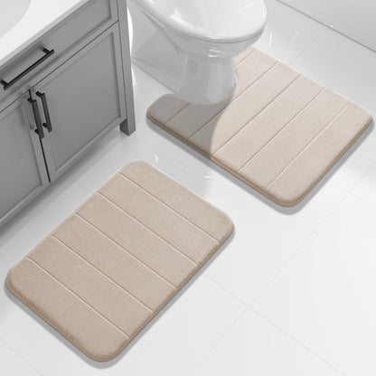 Yimobra Memory Foam Bathroom Rugs Sets 2 Piece - Super Soft Absorbent Quick Dry Bath Mat Set, Machine Washable Non Slip Floor Carpet for Tub Shower & Single Sink (17x24 & 31.5x20 Inch, Black)